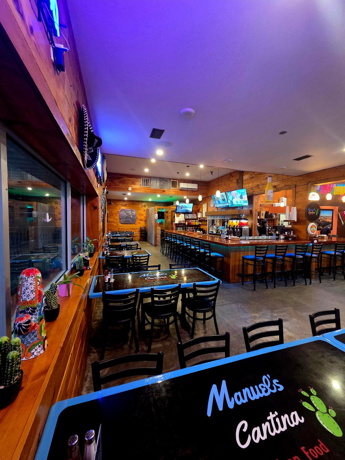 Inside Manuel's Cantina — dining room and bar